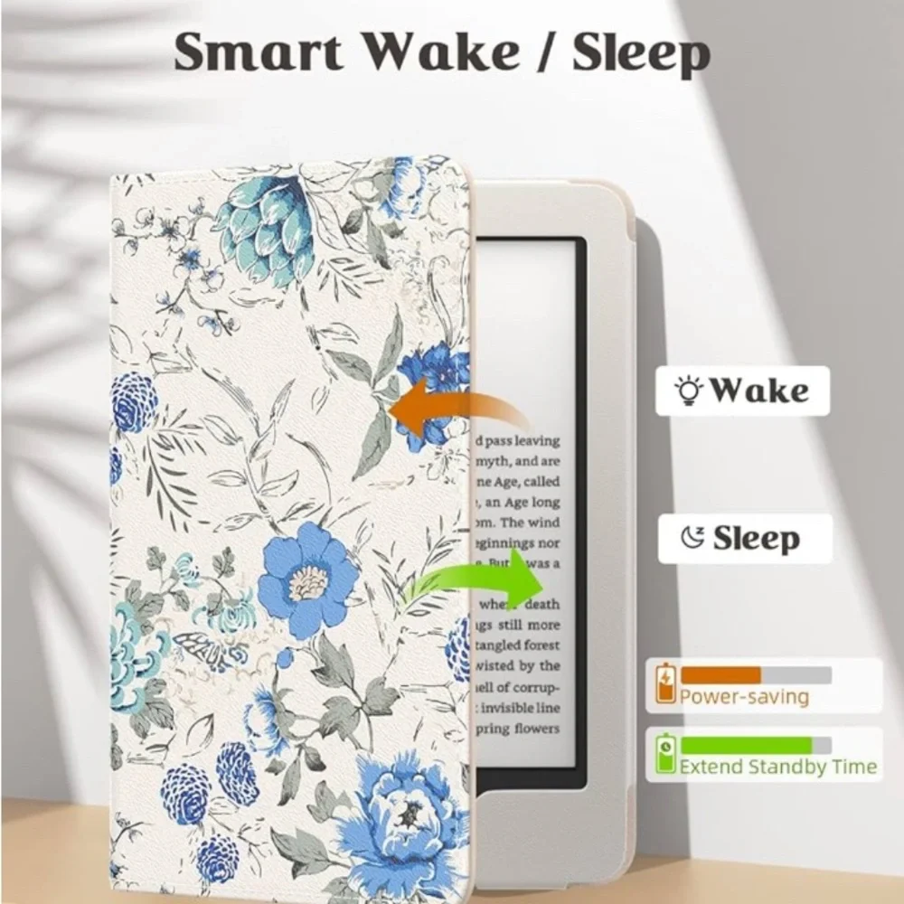 MoKo Case for Kindle White Blue Floral